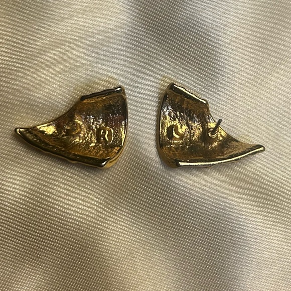 Earrings  gold plated with plum enamel, marked left and right - Picture 3 of 5